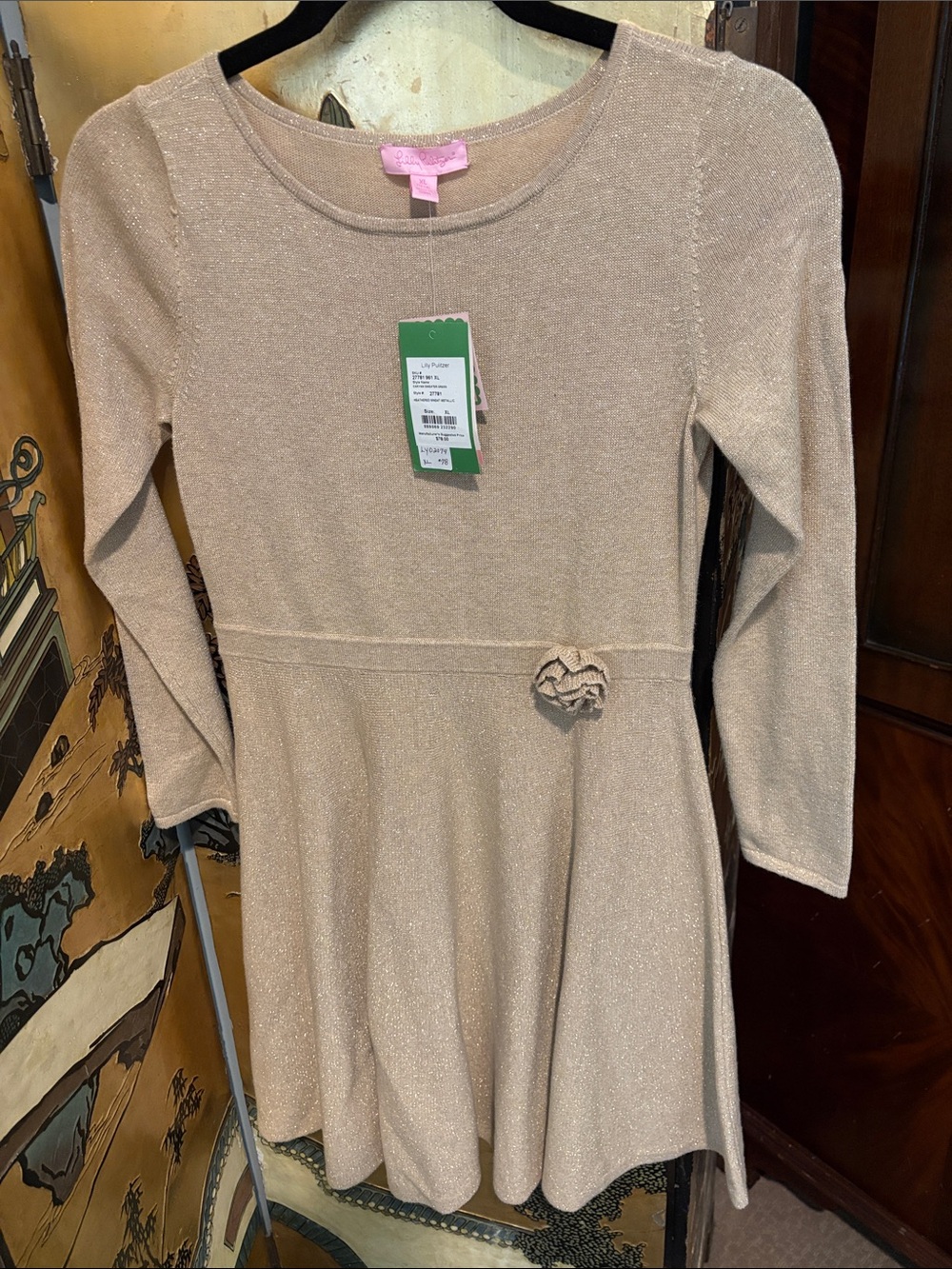 Lilly Pulitzer Girls' Sparkle Knit Dress in Light Beige